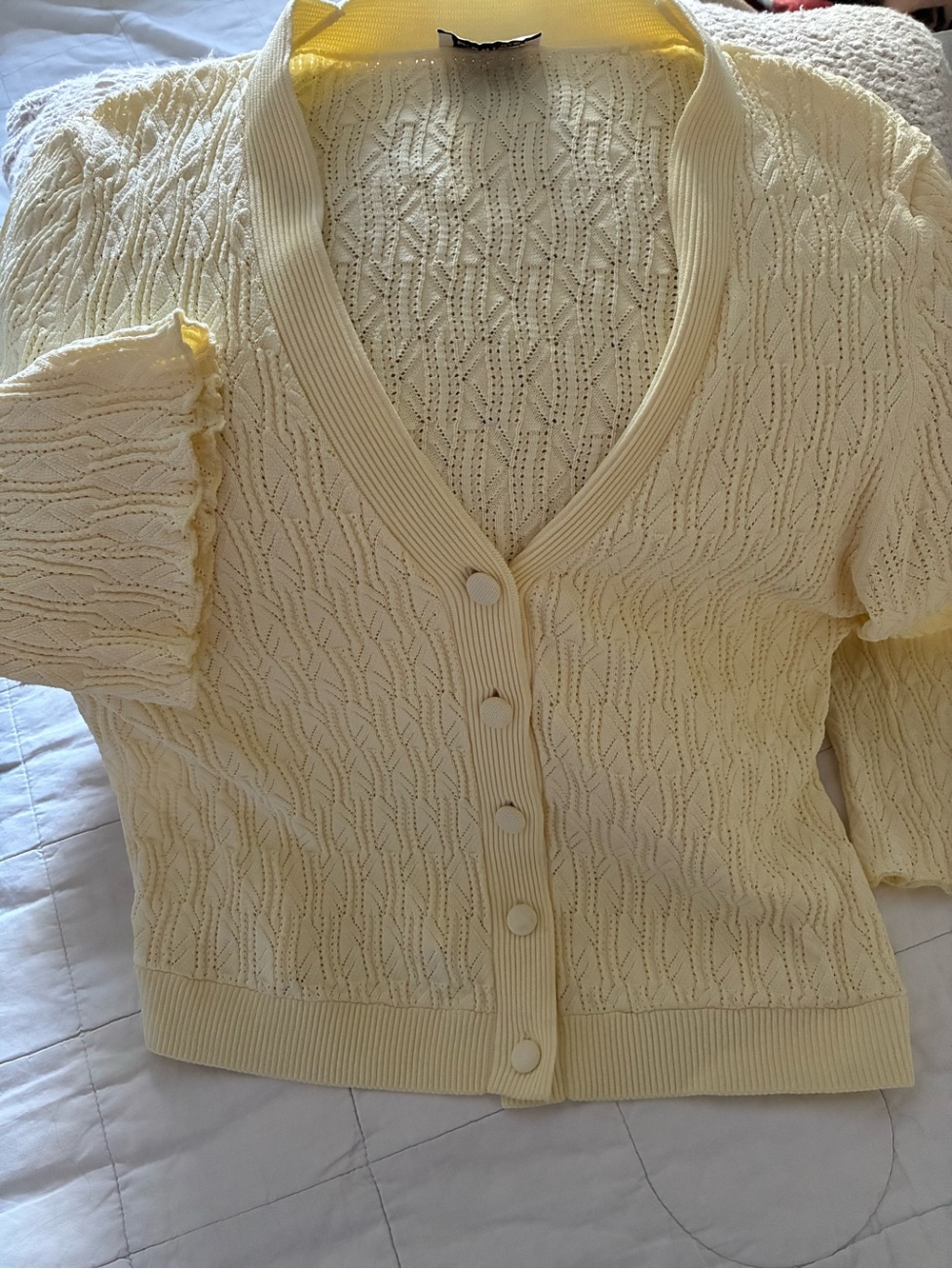Light Yellow Button-Front Knit Cardigan Sweater